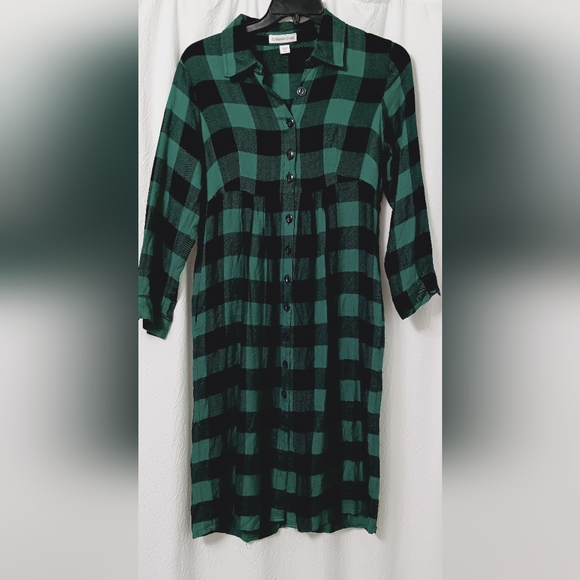 Coldwater Creek Dresses & Skirts - Coldwater Creek Green and Black Plaid Midi Dress 12P